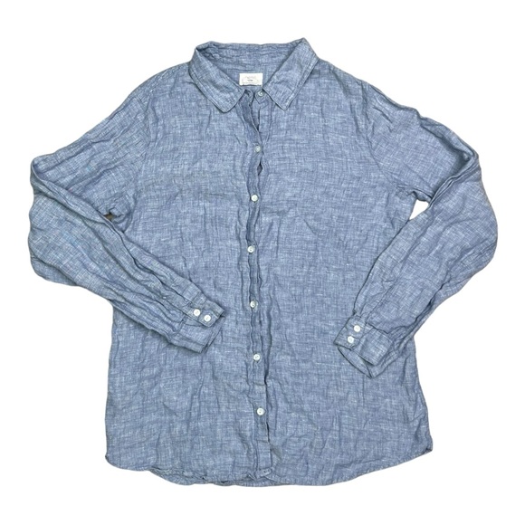 Sigrid Olsen Chambray Button Down Up Blouse Blue 100% Linen Casual Top Size L - Picture 1 of 12